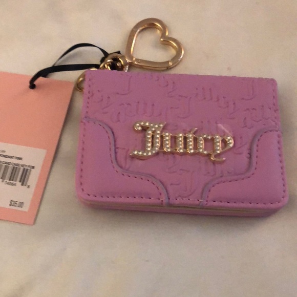 Juicy Couture Fondant Pink Faux Leather Heartless Card Case Key Fob NWT - Picture 15 of 15